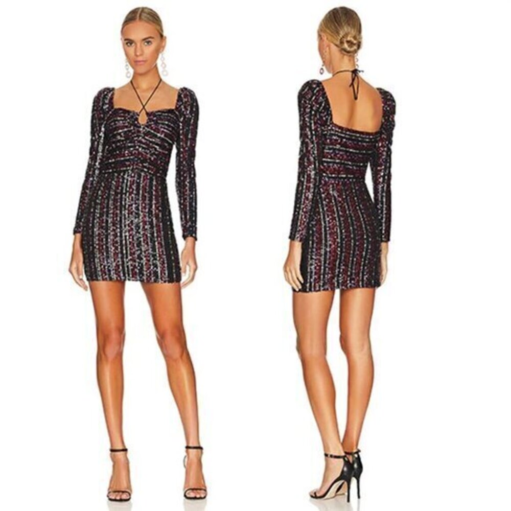 Saylor Multi Didion Sequin Long Sleeve Holiday Mini Dress Size S